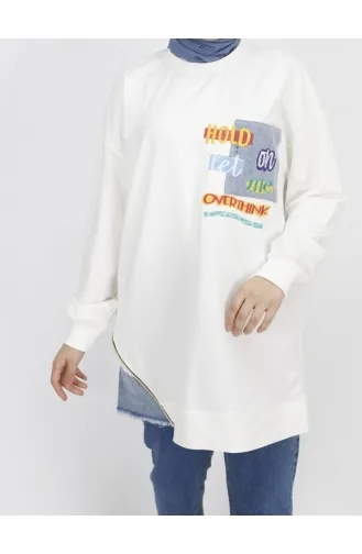 Embroidery Detailed 2 Thread Fabric Sweatshirt 3165-02 Ecru 3165-02