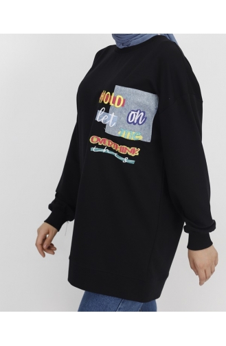 Sweatshirt Tissu 2 Fils Détail Brodé 3165-03 Noir 3165-03