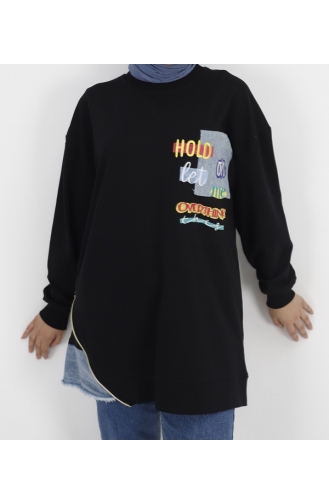 Sweatshirt Tissu 2 Fils Détail Brodé 3165-03 Noir 3165-03