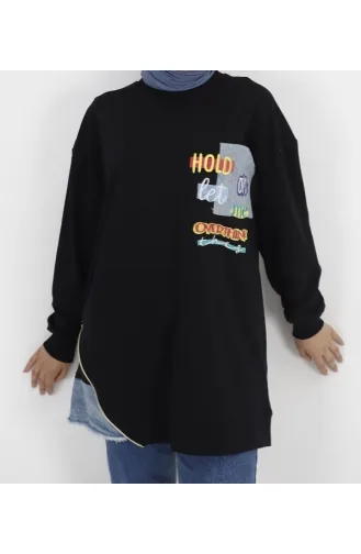Sweatshirt Tissu 2 Fils Détail Brodé 3165-03 Noir 3165-03