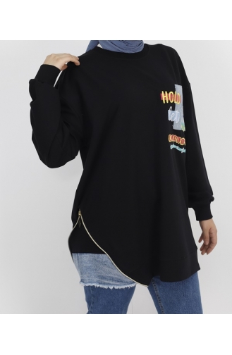 Sweatshirt Tissu 2 Fils Détail Brodé 3165-03 Noir 3165-03