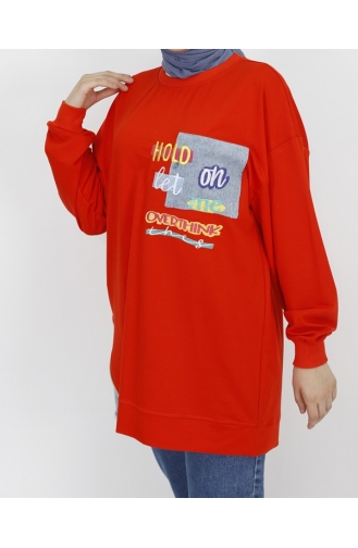 Sweatshirt Tissu 2 Fils Détail Brodé 3165-04 Orange 3165-04