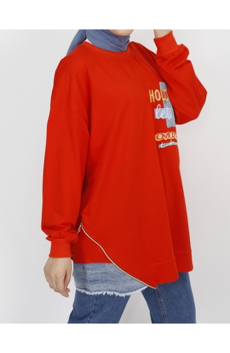 Sweatshirt Tissu 2 Fils Détail Brodé 3165-04 Orange 3165-04