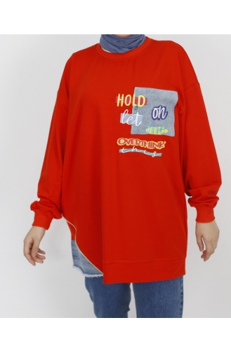 Sweatshirt Tissu 2 Fils Détail Brodé 3165-04 Orange 3165-04