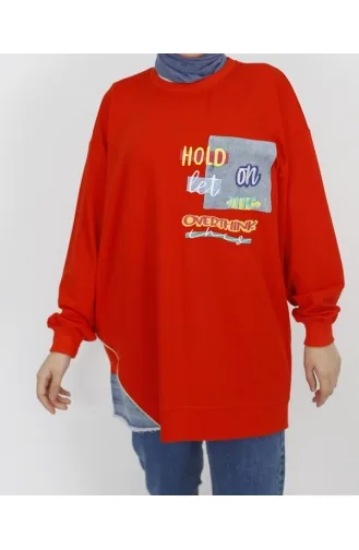 Sweatshirt Tissu 2 Fils Détail Brodé 3165-04 Orange 3165-04
