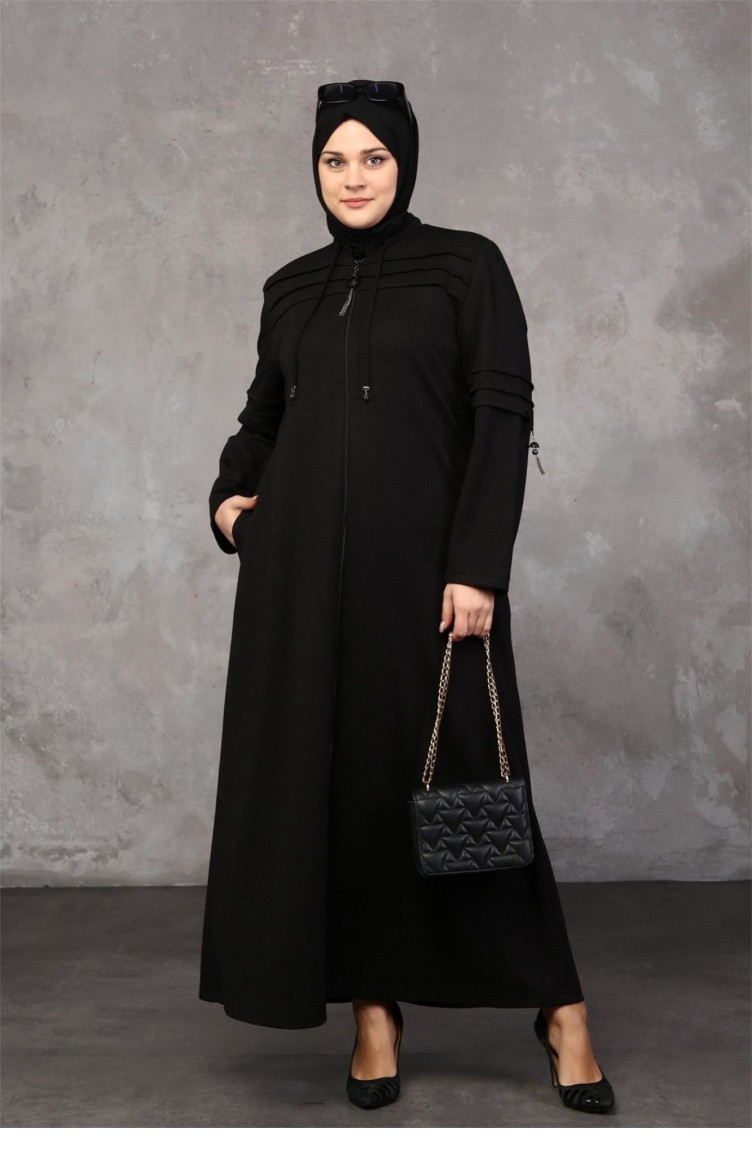 Vetements Hijab Pour Femmes Manteau De Finition Grande Taille Pleine Longueur Fermeture eclair Noir 8611Abaya 731 Sefamerve