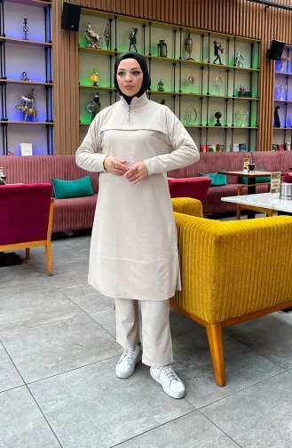 Two Thread Zippered Tracksuit 3062-01 Beige 3062-01