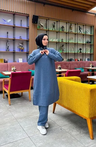 بدلة رياضية بخيطين وسحاب 3062-08 لون نيلي 3062-08