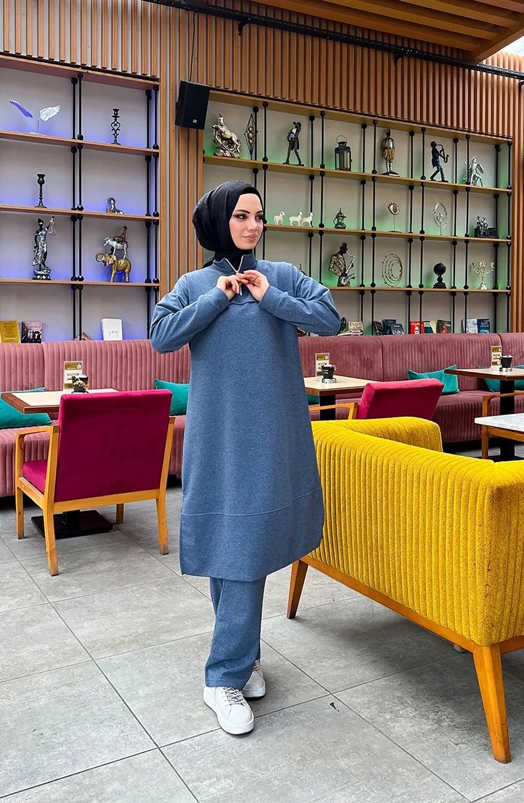 بدلة رياضية بخيطين وسحاب 3062-08 لون نيلي 3062-08
