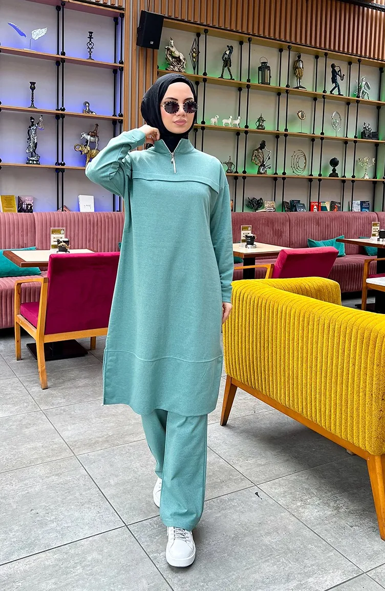 بدلة رياضية بخيطين وسحاب 3062-10 لون أخضر 3062-10