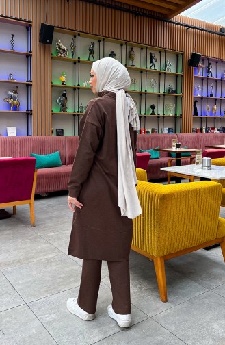 iki İplik Fermuarlı Eşofman Takım 3062-11 Kahverengi