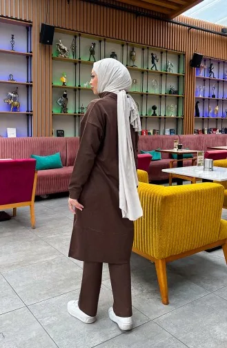 بدلة رياضية بخيطين وسحاب 3062-11 لون بني 3062-11