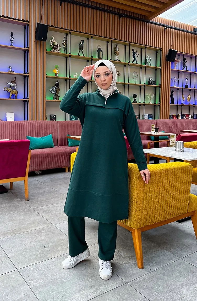 Two Thread Zippered Tracksuit 3062-13 Emerald Green 3062-13