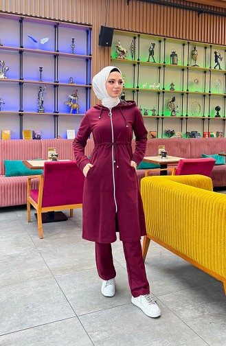 Two Thread Gathered Waist Tracksuit 3065-04 Claret Red 3065-04