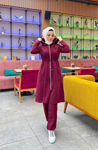 Two Thread Gathered Waist Tracksuit 3065-04 Claret Red 3065-04
