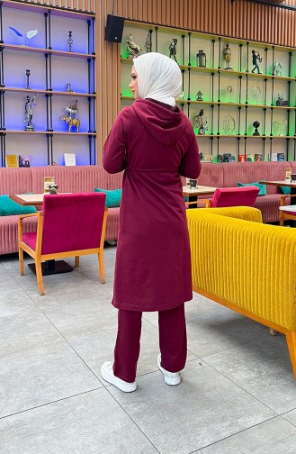 Two Thread Gathered Waist Tracksuit 3065-04 Claret Red 3065-04