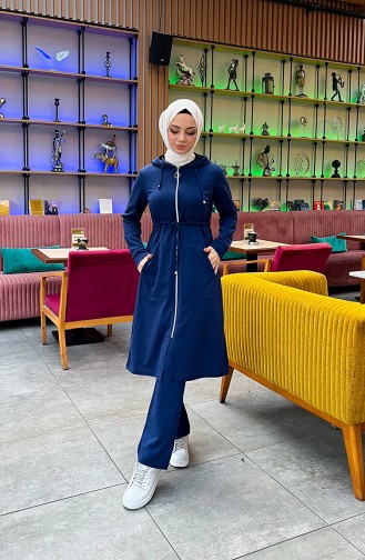 Two Thread Gathered Waist Tracksuit 3065-05 Navy Blue 3065-05