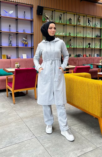 Two Thread Gathered Waist Tracksuit 3065-12 Gray 3065-12