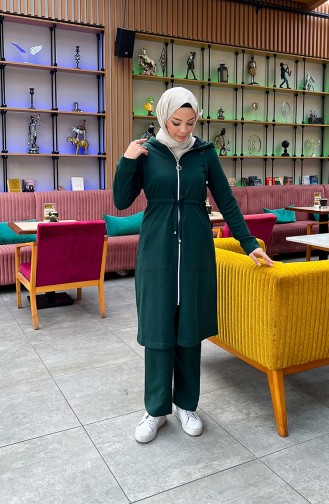 Two Thread Gathered Waist Tracksuit 3065-13 Emerald Green 3065-13