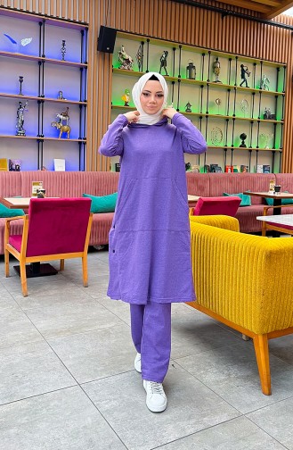 Snap Fastener Detailed Two Thread Tracksuit 3071-05 Purple 3071-05