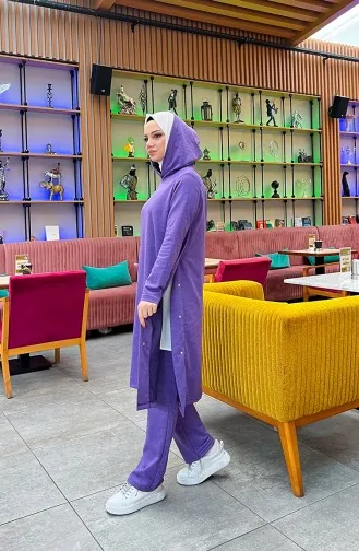 Snap Fastener Detailed Two Thread Tracksuit 3071-05 Purple 3071-05