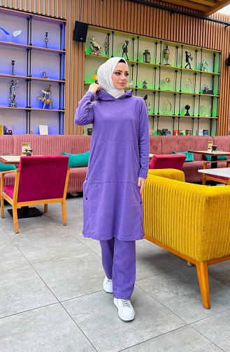 Snap Fastener Detailed Two Thread Tracksuit 3071-05 Purple 3071-05