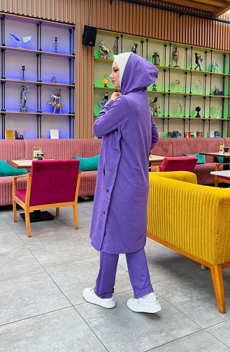 Snap Fastener Detailed Two Thread Tracksuit 3071-05 Purple 3071-05