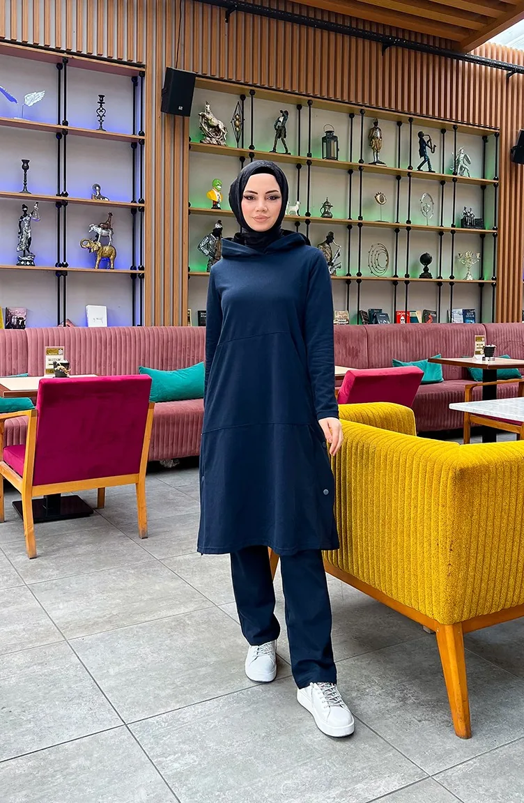 Snap Fastener Detailed Two Thread Tracksuit 3071-06 Navy Blue 3071-06