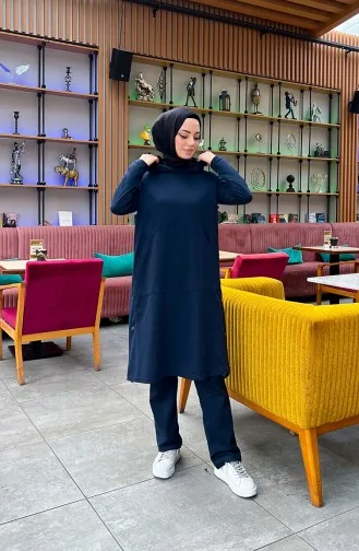Snap Fastener Detailed Two Thread Tracksuit 3071-06 Navy Blue 3071-06