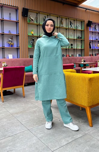 Snap Fastener Detailed Two Thread Tracksuit 3071-10 Green 3071-10