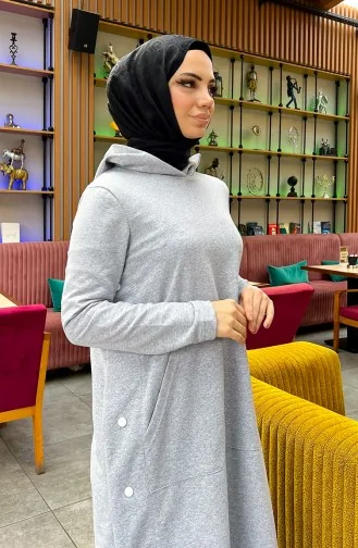 بدلة رياضية بخيطين وتفاصيل مشبكة 3071-12 لون رمادي 3071-12
