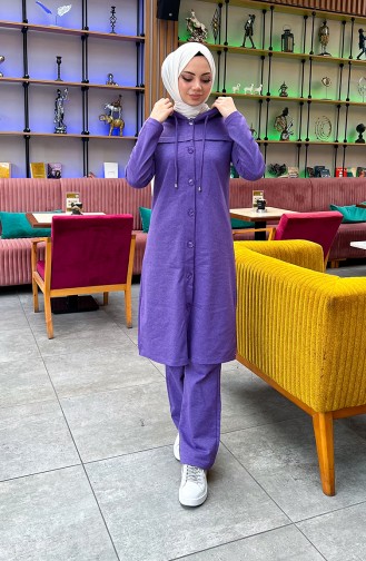 بدلة رياضية مزوّدة بقبعة وأزرار 3072-01 لون بنفسجي 3072-01