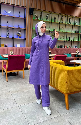 Buttoned Hooded Tracksuit 3072-01 Purple 3072-01