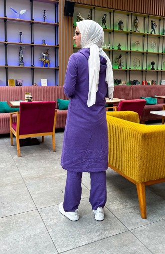 بدلة رياضية مزوّدة بقبعة وأزرار 3072-01 لون بنفسجي 3072-01