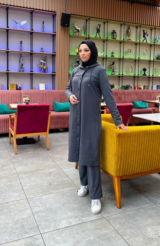 Buttoned Hooded Tracksuit 3072-02 Anthracite 3072-02