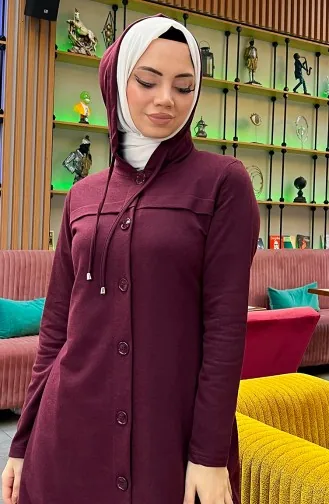طقم رياضي مزود بغطاء للرأس وأزرار 3072-05 لون خمري 3072-05