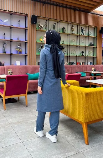 بدلة رياضية مزوّدة بقبعة وأزرار 3072-08 لون نيلي 3072-08