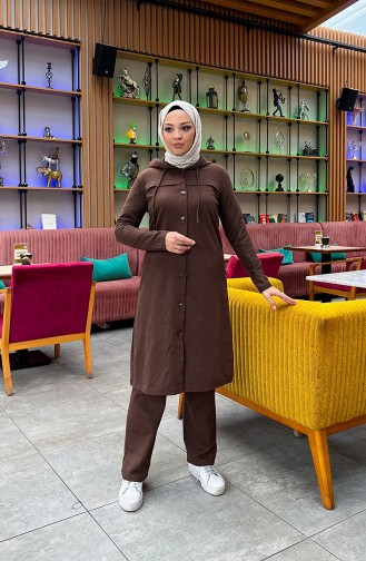 Trainingspak Met Capuchon En Knopen 3072-11 Bruin 3072-11