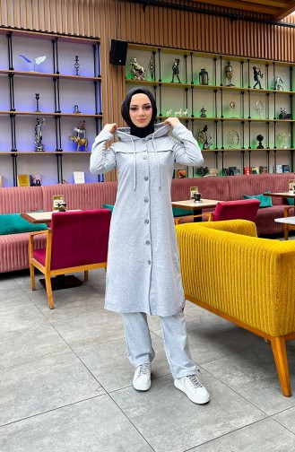 Buttoned Hooded Tracksuit 3072-12 Gray 3072-12