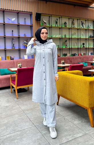 Buttoned Hooded Tracksuit 3072-12 Gray 3072-12