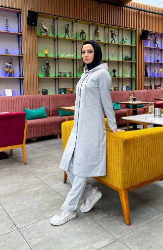 Buttoned Hooded Tracksuit 3072-12 Gray 3072-12