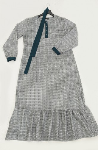 Robe A Carreaux Ourlet Fronce 0288-D-02 Gris Pétrole 0288-D-02