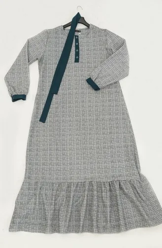 Robe A Carreaux Ourlet Fronce 0288-D-02 Gris Pétrole 0288-D-02