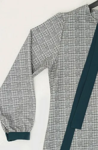 Robe A Carreaux Ourlet Fronce 0288-D-02 Gris Pétrole 0288-D-02