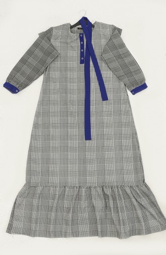 Plaid Pattern Shirred Hem Dress 0288-d-03 Gray Saxe 0288-D-03