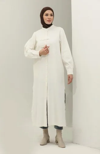 Gabardine Fabric Buttoned Cape 24k2023-01 Ecru 24K2023-01