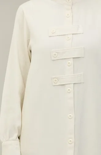 Gabardine Fabric Buttoned Cape 24k2023-01 Ecru 24K2023-01
