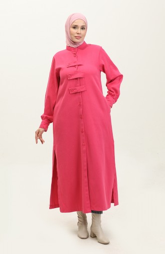 Gabardine Fabric Buttoned Cape 24k2023-06 Fuchsia 24K2023-06