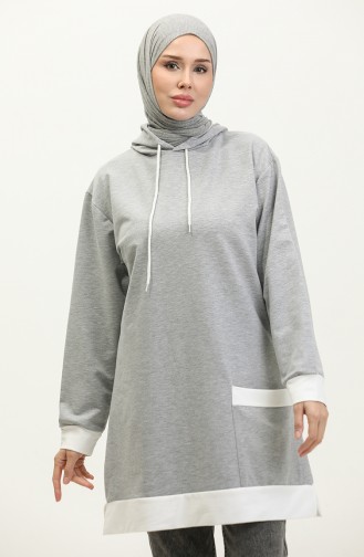 Kapüşonlu Sweatshirt 23069-02 Gri