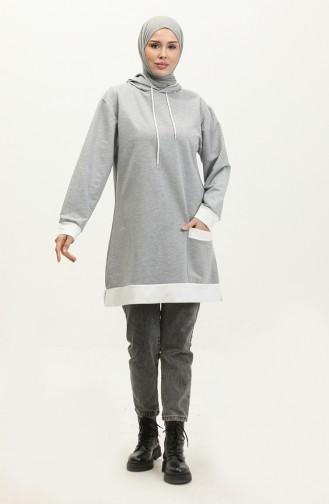 Kapüşonlu Sweatshirt 23069-02 Gri